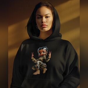 Gildan Black Betty Boop Pulliver Hoodie with Cartoon Graphic S-XL